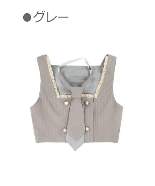 Bobon21(ボボンニジュウイチ)の「学園風ストライプ柄ミニ丈ベスト-全2色-(ベスト・レディース・グレー/ピンク・S/M/L)」の1枚目の写真