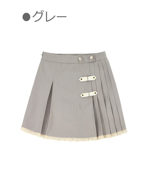 Bobon21(ボボンニジュウイチ)の「ストライプ柄アシメトリープリーツスカパン-全2色-(スカート・レディース・グレー/ピンク・S/M/L)」の1枚目の写真