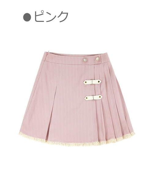 Bobon21(ボボンニジュウイチ)の「ストライプ柄アシメトリープリーツスカパン-全2色-(スカート・レディース・グレー/ピンク・S/M/L)」の2枚目の写真