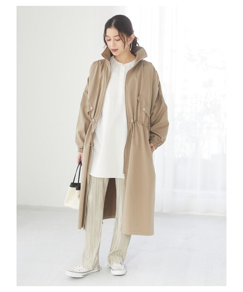 Green　Parks（グリーンパークス）の「・SUGAR SPOON スタンドカラーロングマンパー（ジャケット/アウター・ライトベージュ/グレーベージュ/カーキ・F）」の2枚目の写真