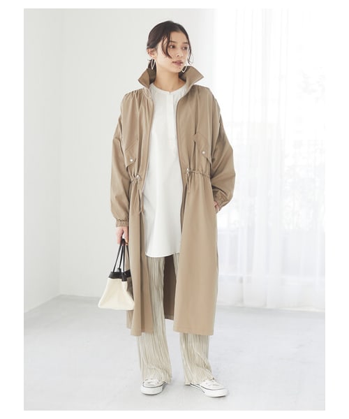 Green　Parks（グリーンパークス）の「・SUGAR SPOON スタンドカラーロングマンパー（ジャケット/アウター・ライトベージュ/グレーベージュ/カーキ・F）」の4枚目の写真