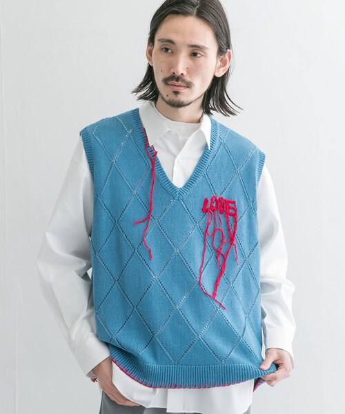 DAIRIKU Embroidery Argyle Knit Vest