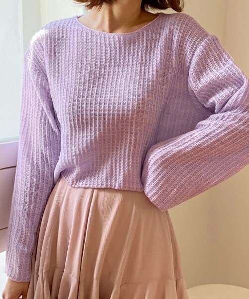 DHOLIC(ディーホリック)の「クロップドパステルニット(ニット/セーター・レディース・ブルー/イエロー/パープル/ブラック・ONESIZE)」の3枚目の写真