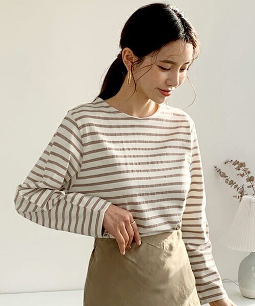 DHOLIC(ディーホリック)の「ボーダーTシャツ(Tシャツ/カットソー・レディース・その他/ピンク/ベージュ/グレー・ONESIZE)」の3枚目の写真