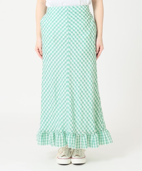SLOBE IENA(スローブイエナ)の「《予約》SLOBE citron. カラーギンガムスカート◆(スカート・グリーン/(030)/36/在庫あり/38)」の4枚目の写真