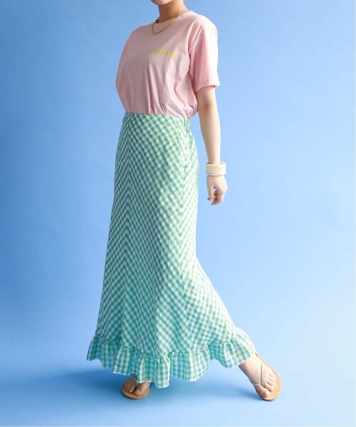 SLOBE IENA(スローブイエナ)の「《予約》SLOBE citron. カラーギンガムスカート◆(スカート・グリーン/(030)/36/在庫あり/38)」の1枚目の写真