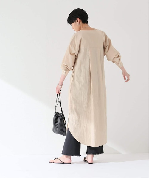 ロングルーズストライプシャツワンピ（シャツワンピース）｜B.C