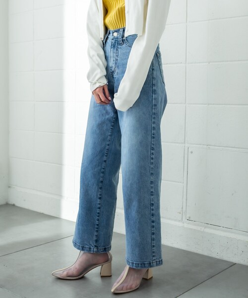 mystic（ミスティック）の「ハイウエストワイドデニム（デニムパンツ・レディース・ブルー/ネイビー/ピンク・1/2）」の2枚目の写真