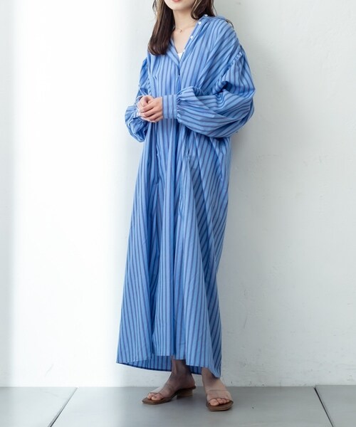 mystic（ミスティック）の「ストライプシャツワンピース（ワンピース・レディース・グリーン/ブルー・F）」の2枚目の写真