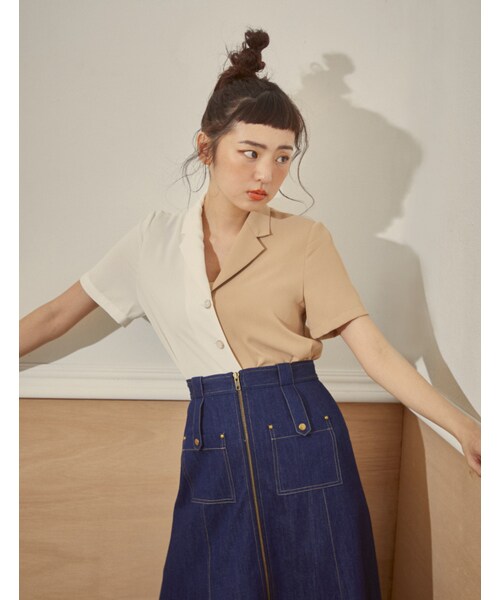 Marjorie(マージョリー)の「理性與感性,古巴領拼色短袖襯衫()」 WEAR