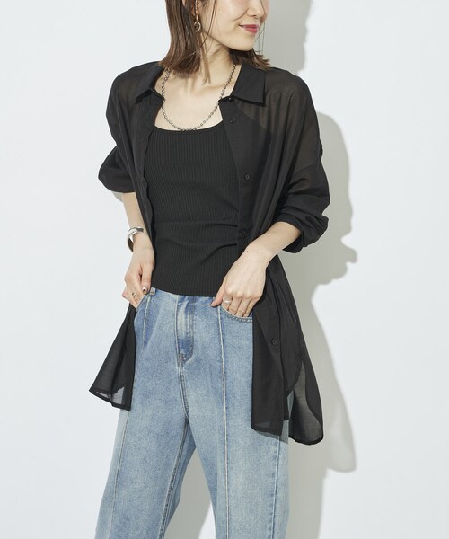 prose verse（プロズヴェール）の「《先行予約》シアーオーバーシャツ（シャツ/ブラウス・レディース・オフホワイト/ライトベージュ/グリーン/パープル/ブラック・FREE）」の3枚目の写真