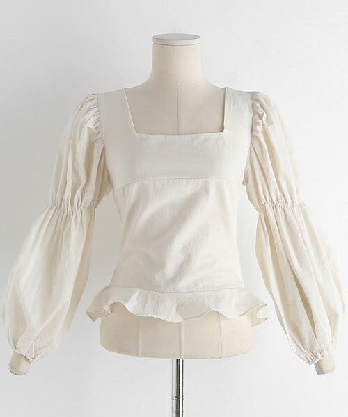 DHOLIC（ディーホリック）の「スクエアネックリボンブラウス（シャツ/ブラウス・レディース・ブラック/ホワイト/ベージュ・ONESIZE）」の3枚目の写真