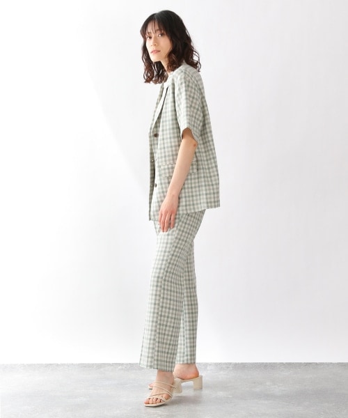 LOWRYS FARM（ローリーズファーム）の「バスケットチェックジャケットＳＳ（ジャケット/アウター・ベージュ/グリーン）」の4枚目の写真