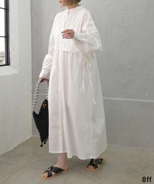 Sheson（シーズン）の「レイヤード風ロングシャツワンピース（シャツワンピース・レディース・オフ/グレーベージュ・FREE）」の5枚目の写真