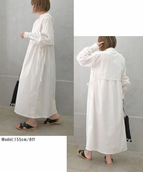 Sheson（シーズン）の「レイヤード風ロングシャツワンピース（シャツワンピース・レディース・オフ/グレーベージュ・FREE）」の6枚目の写真