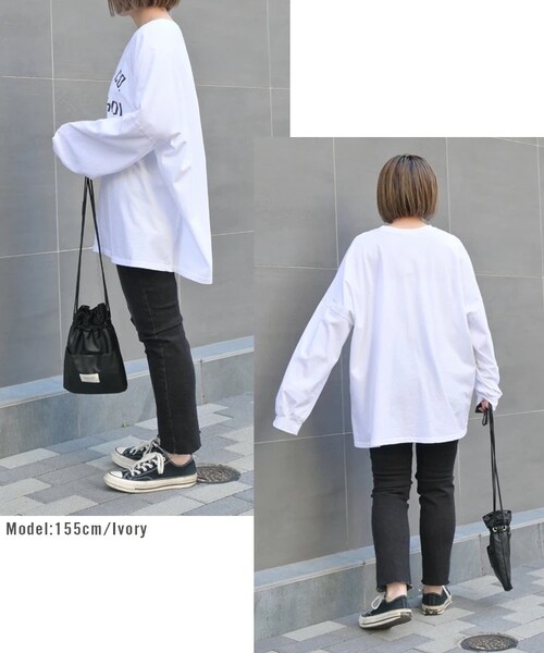 Sheson（シーズン）の「ロゴロングTシャツ（Tシャツ/カットソー・レディース・アイボリー/ベージュ/ブラック・FREE）」の4枚目の写真