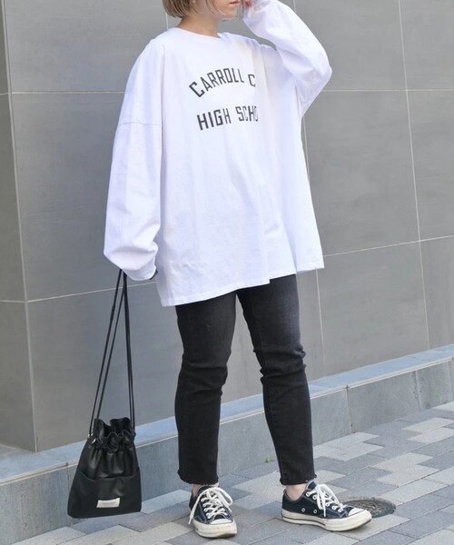 Sheson（シーズン）の「ロゴロングTシャツ（Tシャツ/カットソー・レディース・アイボリー/ベージュ/ブラック・FREE）」の5枚目の写真