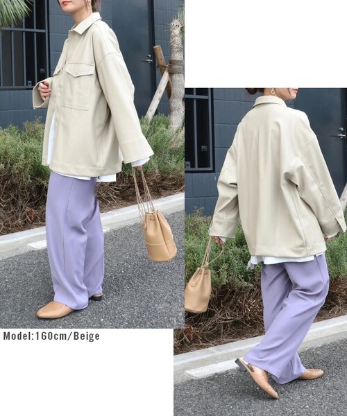 Sheson（シーズン）の「エコレザーBIGシャツジャケット（その他アウター・レディース・ベージュ/カーキ・FREE）」の4枚目の写真