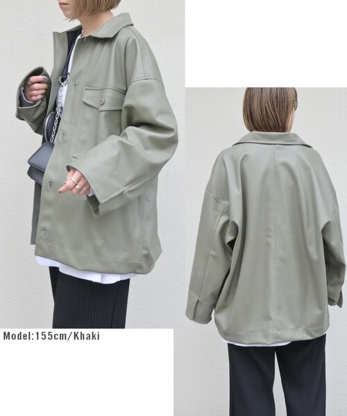 Sheson（シーズン）の「エコレザーBIGシャツジャケット（その他アウター・レディース・ベージュ/カーキ・FREE）」の8枚目の写真