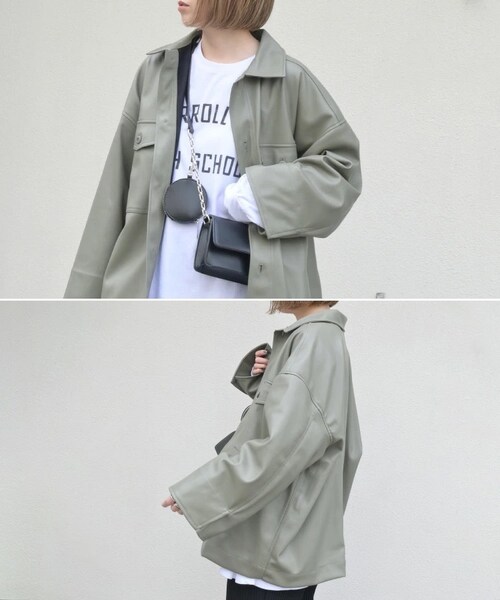 Sheson（シーズン）の「エコレザーBIGシャツジャケット（その他アウター・レディース・ベージュ/カーキ・FREE）」の9枚目の写真