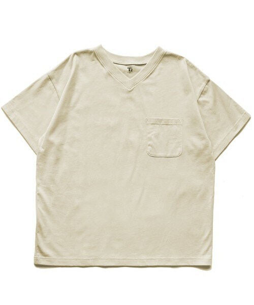 T>>2（ティーツー）の「Vネック半袖Tシャツ（Tシャツ/カットソー・レディース・01.ホワイト/02.グレージュ/03.ピンク/04.杢グレー/05.スモーキーブルー/06.グリーン/07.グレー/08.ブラウン・90-150.M(ママサイズ).L(パパサイズ)）」の5枚目の写真