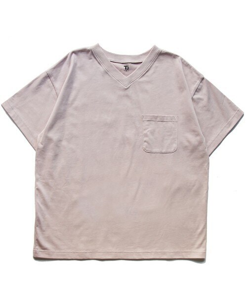 T>>2（ティーツー）の「Vネック半袖Tシャツ（Tシャツ/カットソー・レディース・01.ホワイト/02.グレージュ/03.ピンク/04.杢グレー/05.スモーキーブルー/06.グリーン/07.グレー/08.ブラウン・90-150.M(ママサイズ).L(パパサイズ)）」の8枚目の写真