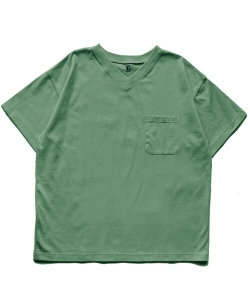 T>>2（ティーツー）の「Vネック半袖Tシャツ（Tシャツ/カットソー・レディース・01.ホワイト/02.グレージュ/03.ピンク/04.杢グレー/05.スモーキーブルー/06.グリーン/07.グレー/08.ブラウン・90-150.M(ママサイズ).L(パパサイズ)）」の6枚目の写真