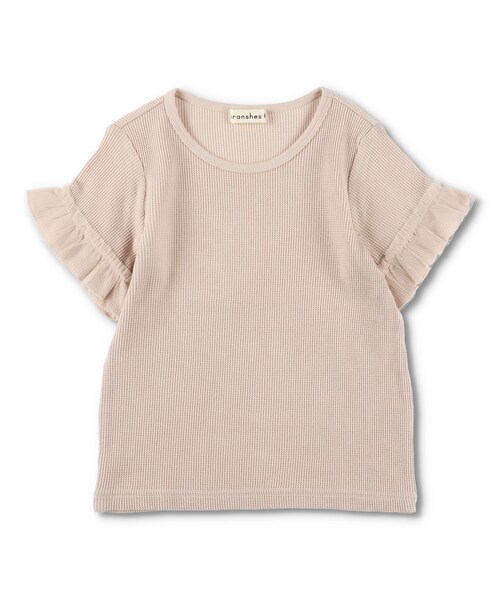 BRANSHES（ブランシェス）の「袖フリル半袖ワッフルTシャツ（Tシャツ/カットソー・キッズ・アイボリー/ピンク/オフホワイト・80cm～150cm）」の3枚目の写真