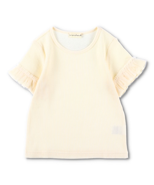 BRANSHES（ブランシェス）の「袖フリル半袖ワッフルTシャツ（Tシャツ/カットソー・キッズ・アイボリー/ピンク/オフホワイト・80cm～150cm）」の2枚目の写真