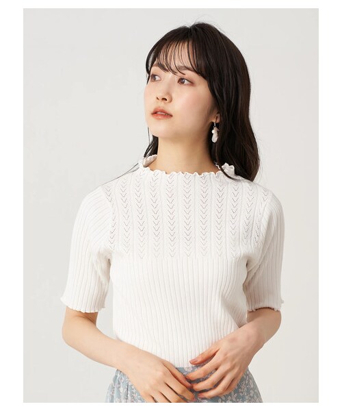 earth music&ecology(アースミュージックアンドエコロジー)の「透かし編みニットプルオーバー(メロー)(トップス・アイボリー/ライトグレー/モカ/ピンクベージュ・S/M)」の3枚目の写真
