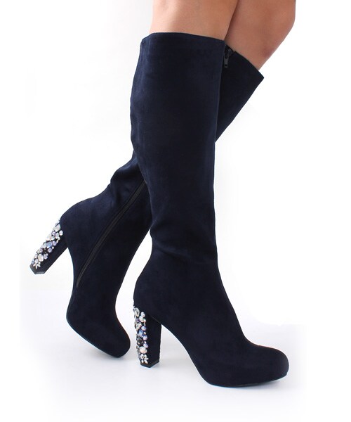 RANDA（ランダ）の「ビジューヒールロングブーツ/DB3751（ロングブーツ・レディース・ネイビー/ブラック・S/M/L/LL）」の3枚目の写真