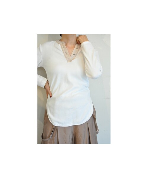 RehersalL(リハーズオール)の「ミリタリーワッフルヘンリーネック(Tシャツ/カットソー・レディース・ピンク/ブルー/ホワイト/ブラック/オレンジ/ブラウン・one)」の2枚目の写真