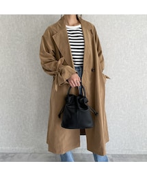 copine | 落ち感のあるピーチ素材♪キャンディ袖ロングトレンチコート(トレンチコート)