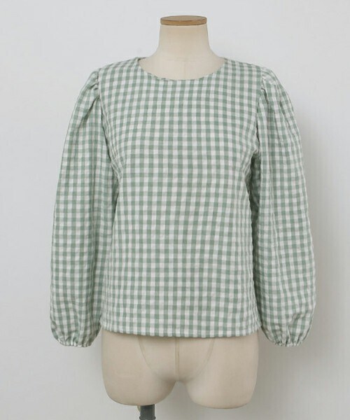 DHOLIC（ディーホリック）の「[ontheriver] ギンガムチェックラウンドブラウス・p223520（シャツ/ブラウス・レディース・ベージュ/グリーン/ブラック/ブルー・ONESIZE）」の3枚目の写真