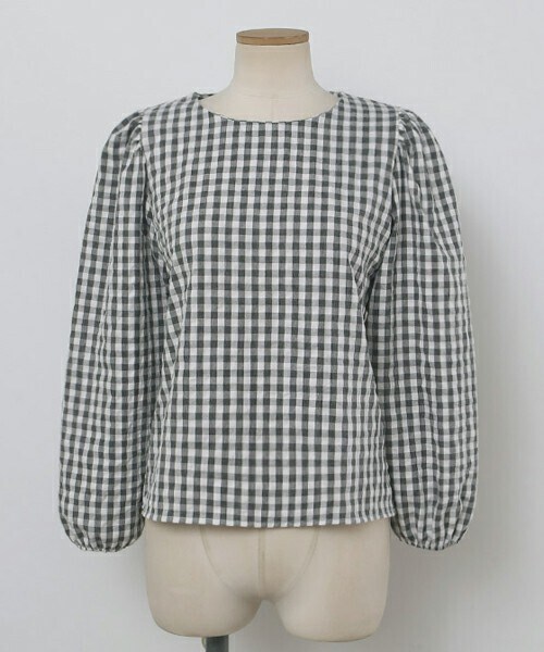 DHOLIC（ディーホリック）の「[ontheriver] ギンガムチェックラウンドブラウス・p223520（シャツ/ブラウス・レディース・ベージュ/グリーン/ブラック/ブルー・ONESIZE）」の2枚目の写真