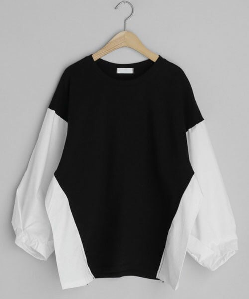 DHOLIC（ディーホリック）の「配色パフスリーブTシャツ（Tシャツ/カットソー・レディース・ベージュ/ブラック/ホワイト/パープル・FREE）」の3枚目の写真
