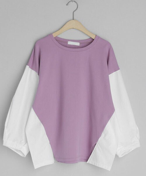 DHOLIC（ディーホリック）の「配色パフスリーブTシャツ（Tシャツ/カットソー・レディース・ベージュ/ブラック/ホワイト/パープル・FREE）」の4枚目の写真