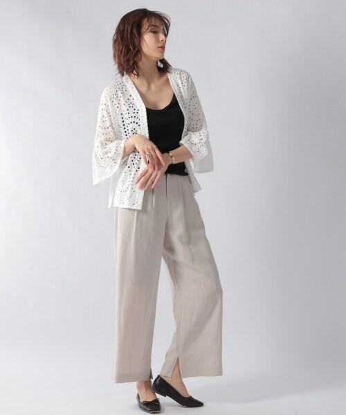 Ezick（エジック）の「フリルサスペンダーワイドパンツ（パンツ・ライトグレー/ブラック）」の8枚目の写真