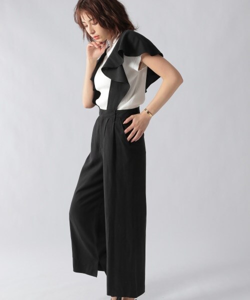 Ezick（エジック）の「フリルサスペンダーワイドパンツ（パンツ・ライトグレー/ブラック）」の16枚目の写真