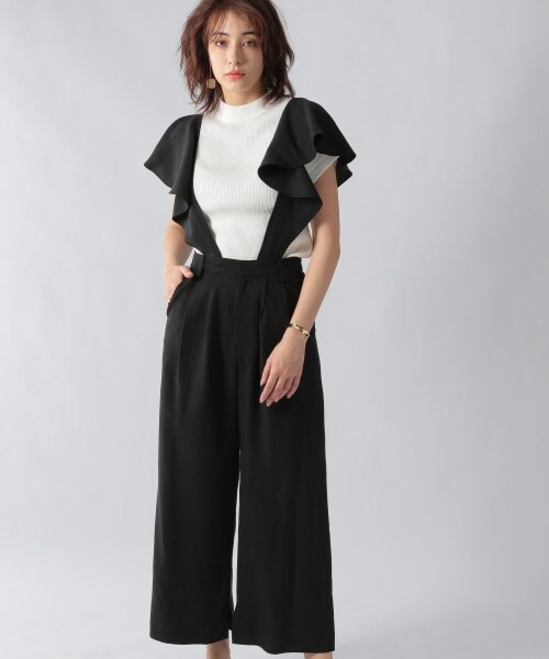 Ezick（エジック）の「フリルサスペンダーワイドパンツ（パンツ・ライトグレー/ブラック）」の14枚目の写真