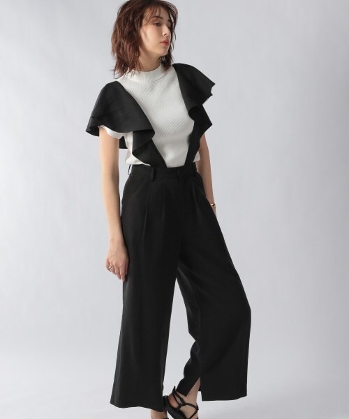 Ezick（エジック）の「フリルサスペンダーワイドパンツ（パンツ・ライトグレー/ブラック）」の15枚目の写真