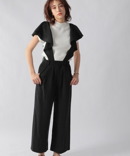 Ezick（エジック）の「フリルサスペンダーワイドパンツ（パンツ・ライトグレー/ブラック）」の13枚目の写真