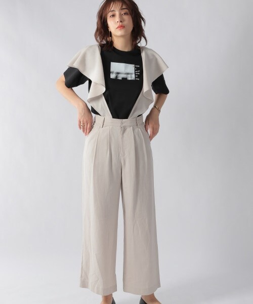 Ezick（エジック）の「フリルサスペンダーワイドパンツ（パンツ・ライトグレー/ブラック）」の5枚目の写真