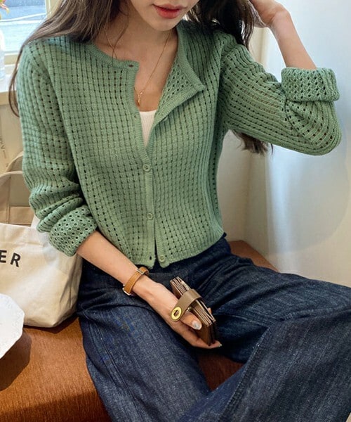 DHOLIC（ディーホリック）の「パンチングカーディガン（カーディガン/ボレロ・レディース・ベージュ/グリーン/ブラック/イエロー・ONESIZE）」の3枚目の写真