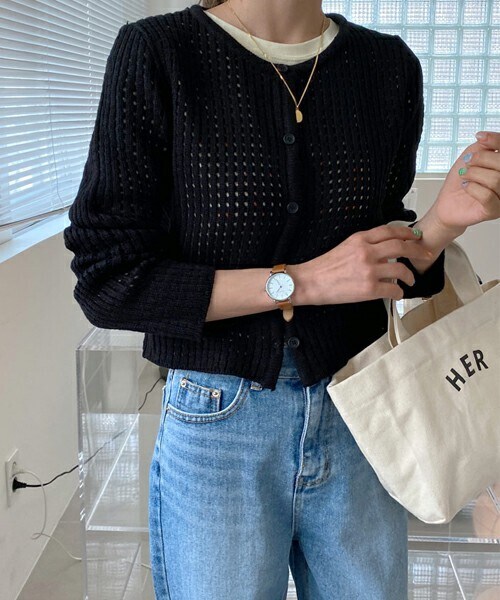 DHOLIC（ディーホリック）の「パンチングカーディガン（カーディガン/ボレロ・レディース・ベージュ/グリーン/ブラック/イエロー・ONESIZE）」の2枚目の写真