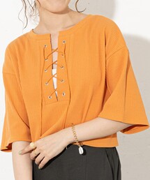 DISCOAT | 【前後2WAY】リブレースアップショート丈プルオーバー(Tシャツ/カットソー)