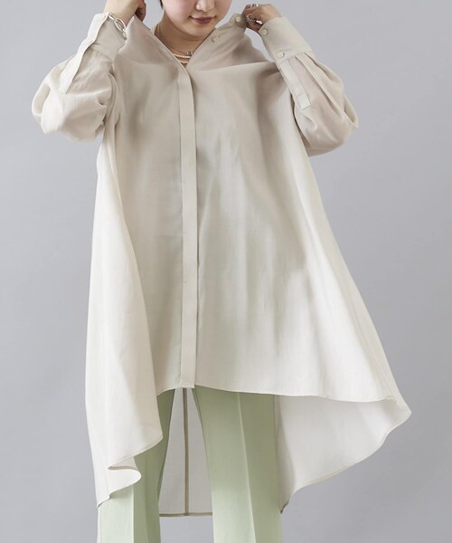 DouDou(ドゥドゥ)の「ロングシャツチュニック(シャツ/ブラウス・レディース・オフホワイト/グレージュ/パープル・F)」の3枚目の写真