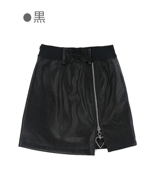 Bobon21（ボボンニジュウイチ）の「ハートZIPフェイクレザースカパン-全３色-（スカート・レディース・ピンク/ブラック/パープル・S/M/L）」の2枚目の写真