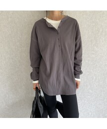 copine | 着回し力抜群前後2way♪オーバーサイズワッフルヘンリーネックトップス(2color）【クリックポスト対象商品】(Tシャツ/カットソー)