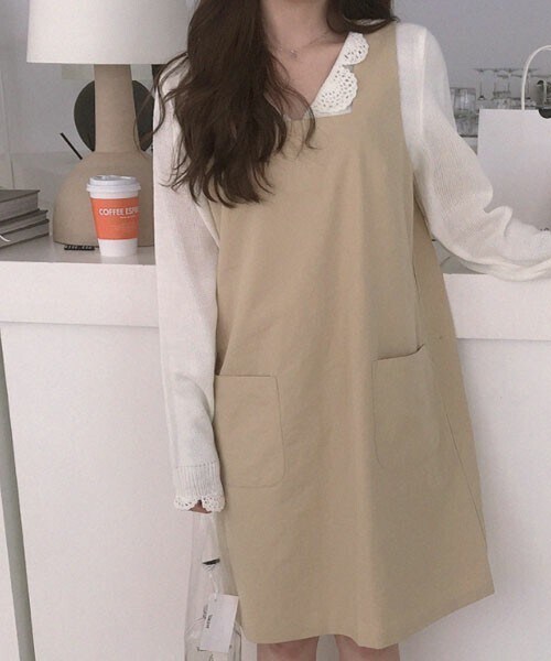 DHOLIC STYLE（ディーホリックスタイル）の「[naturalmind] ツーポケットスリーブレスワンピース（ワンピース・レディース・ピンク/ベージュ/ブルー・ONESIZE/FREE）」の2枚目の写真